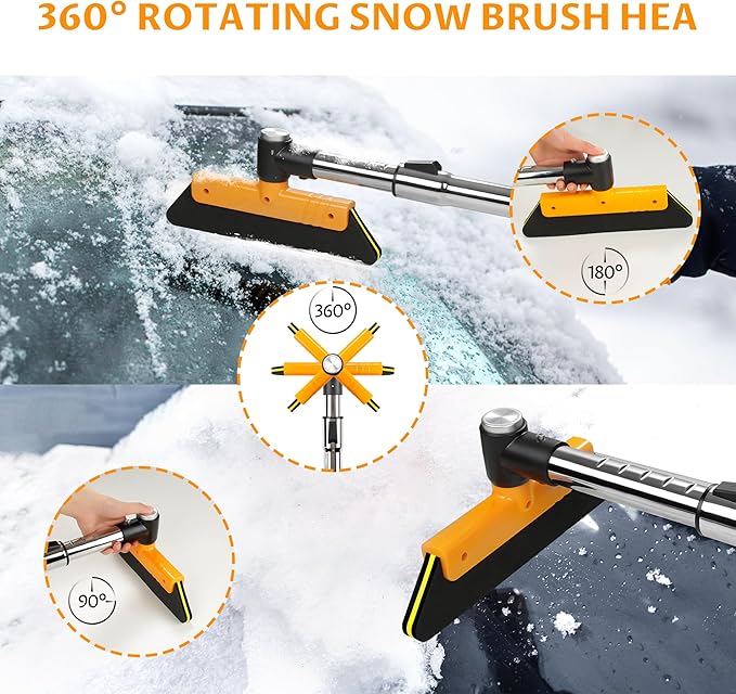 helloleiboo 39.4" Ice Scrapers for Car Windshield Extendable Snow Brush for Car 12 Adjustable Length Settings with 360° Pivoting Brush Head Snow Removal Tools Snow Brush and Ice Scraper for Truck SUV
