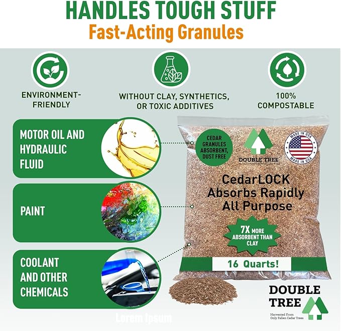 CedarLock Oil Absorbent – Nature’s Heavy-Duty Spill Solution Made from 100% Pure Incense Cedar, Oil Spill Kit Granules, Organic Granules, All-Purpose Oil Absorbent - (5 Bags 80 Quarts)
