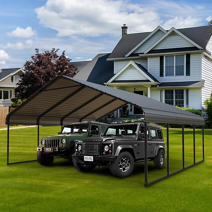 Metal 10x20 Ft Carport Canopy Heavy Duty RV Carports Kits for Garage,Aluminum Car Ports with Steel Shelter Frame Cover for 1 Car or Boats