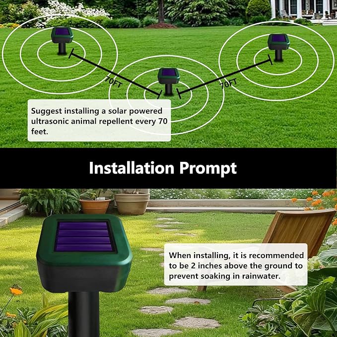 8 Pack Solar Mole Repellent, Outdoor Sonic Mole Spikes, Waterproof Deterrent Ultrasonic Animal Repellant Stakes to Get Gopher Snake Vole Possum Groundhog Rid of in Yard, Safe for Human and Pets