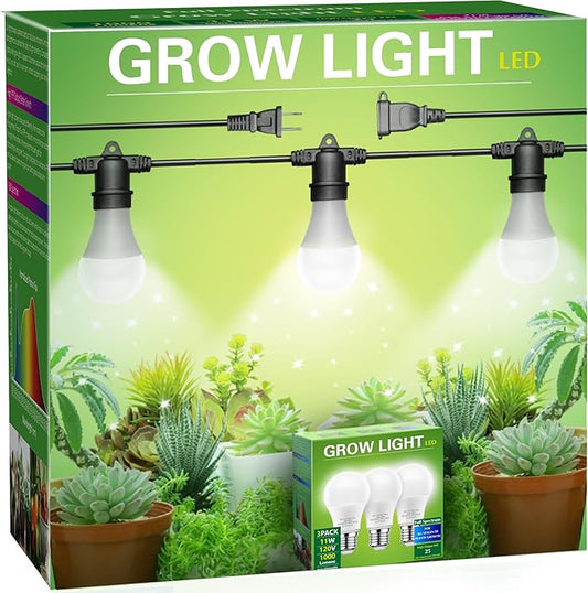 Hanging Grow Light 5000K, Briignite 3 Grow Light Bulbs with 8.86ft Power Cord, Replaceable Bulbs E26 Base, Linkable Hanging Plant Light, LED Full Spectrum Grow Lights for Indoor Plants 300W Equivalent