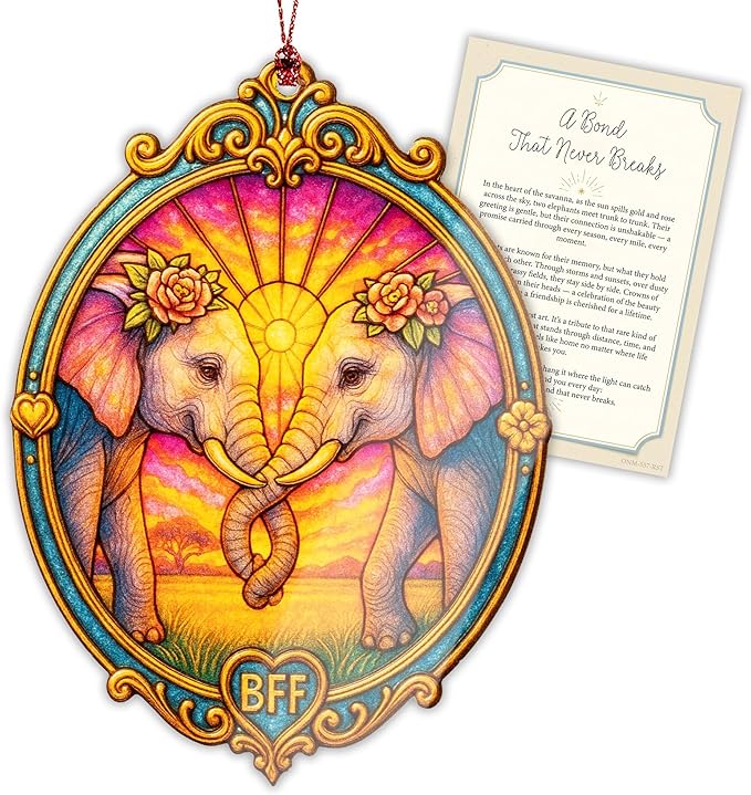 Best friend gifts for women - friendship gifts for women - elephant gifts for women - friend ornaments - Christmas ornament 2025 - Suncatcher Effect window hanging - car hanging