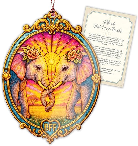 Best friend gifts for women - friendship gifts for women - elephant gifts for women - friend ornaments - Christmas ornament 2025 - Suncatcher Effect window hanging - car hanging
