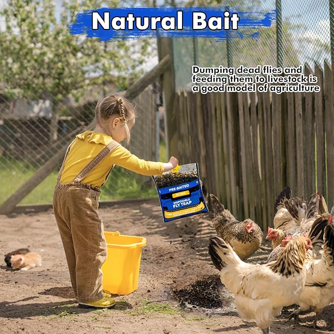 8 Fly Traps Hanging Outdoor, Natural Pre-Baited Fly Bag Outdoor Disposable, Fly Catcher, Killer, Hunter, Stable, Farm, Barn, Ranch, Fly Trap for Mosquitoes