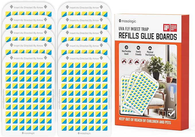 Mosalogic Sticky Card Plug Refill Replacement Glue Cards for Flying Insect Trap Indoor-10pack (No Device)