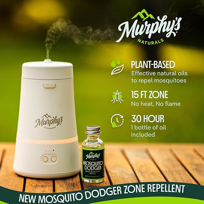 Murphy's Naturals Mosquito Dodger Zone Repellent, Outdoor Mosquito Spray, Essential Oils, 15-Foot Zone, Repels for 30 Hours, Refill Included