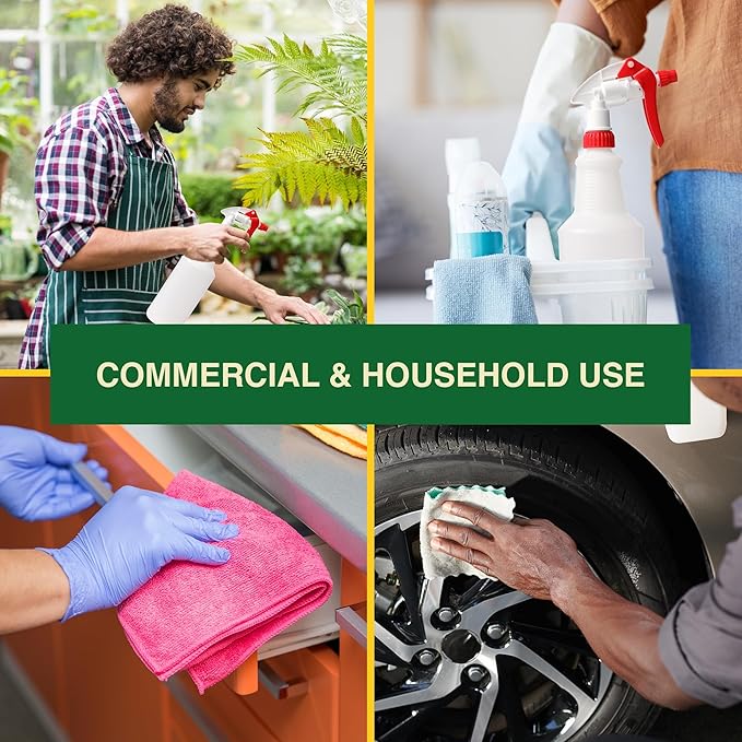 Heavy Duty 32oz Plastic Spray Bottles for Cleaning - Large Empty Industrial Bottles for Gardening Solutions, Vinegar, Chemicals, Professional Cleaners - Adjustable Sprayer Nozzle - Blue/Yellow 2 Pack