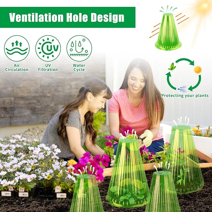 50 Pack Garden Cloches for Plants, Reusable Bell Plant Cover, Plant Covers Protectors from Animals Snails Birds Chickens Insect, 9.18" H X 7.56" D