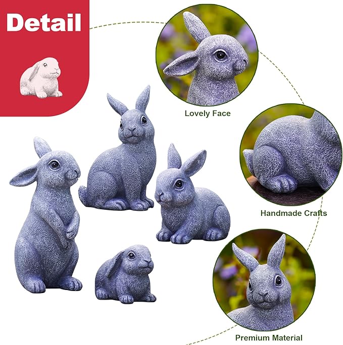 Nacome Bunny Statues for Fairy Garden Easter Decor: Outdoor Set of 4 Rabbit Table Sculptures for Clearance Outside Lawn Ornaments Porch Patio Balcony Yard – Gifts for Mom Grandma