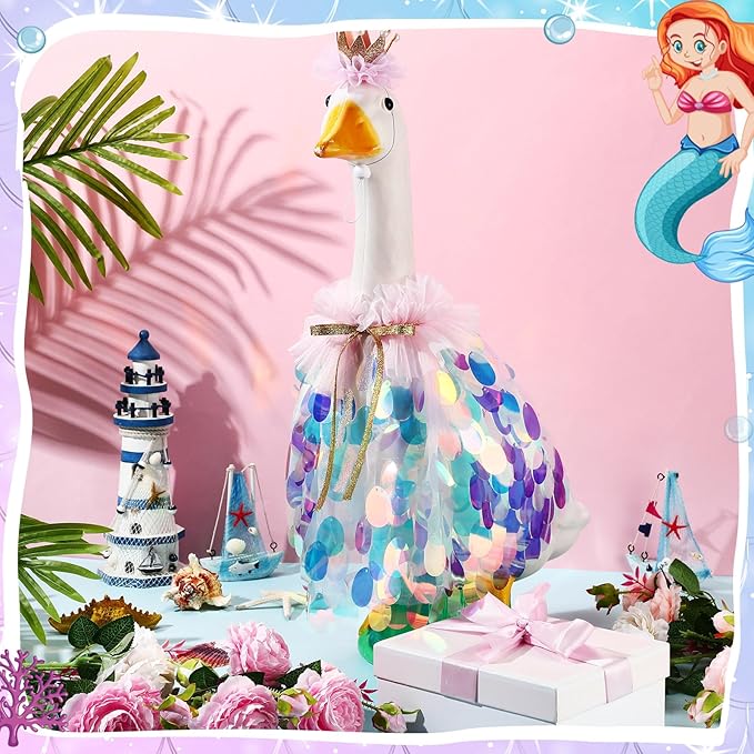 Princess Porch Goose Outfit Halloween Porch Goose Outfit Sparkly Rainbow Sequin Cape for 17" 23" Lawn Garden Yard Geese(Blue)