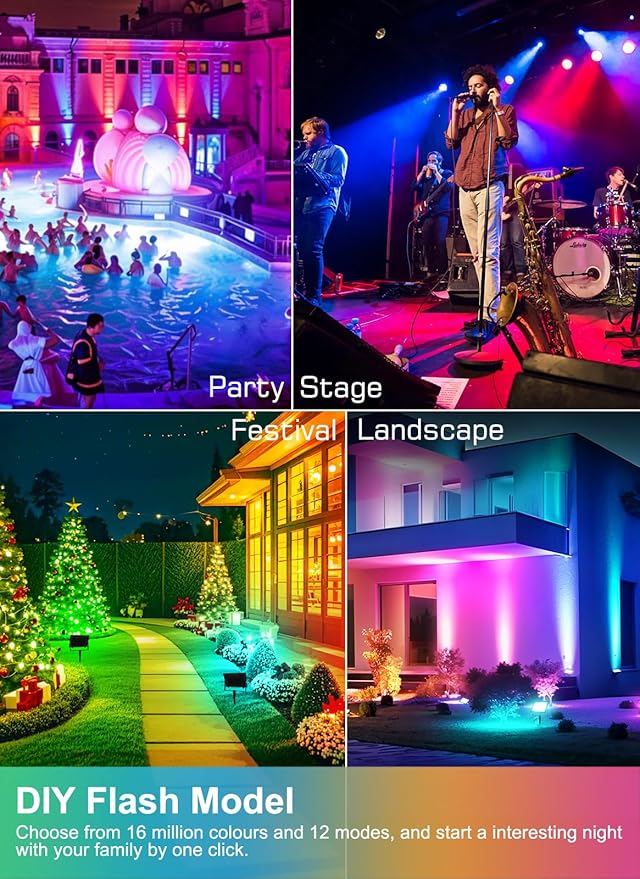 T-SUN RGB Flood Lights Outdoor, 600W Equivalent Color Changing Landscape LED Light with APP Control, Waterproof Floodlight with 16 Million Colors, Timing, Music Sync (RGB-APP Control, 60W-2Pack)