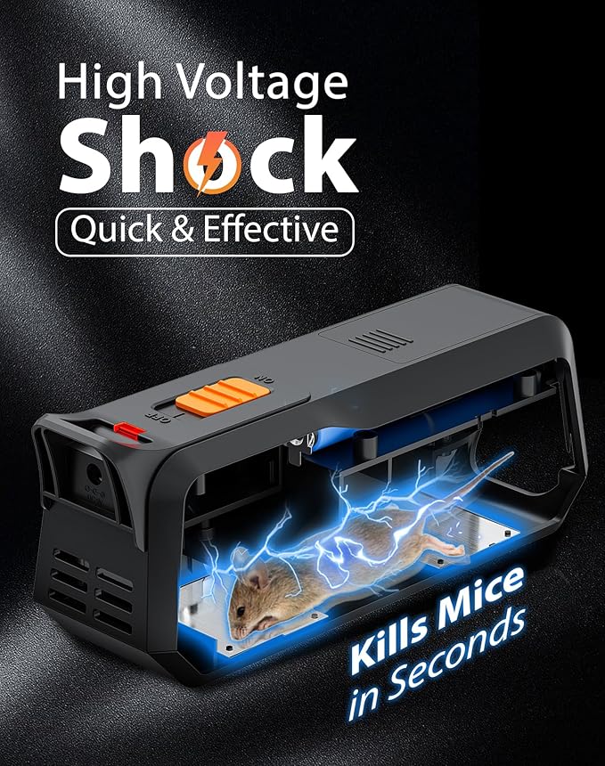 Electric Mouse Trap Zapper with Powerful Voltage, Effective Electronic Mouse Traps Indoor for Home, No-Touch Disposal, Reusable Mice Catcher for Kitchen, Living Room, Garage and More (1, Black)
