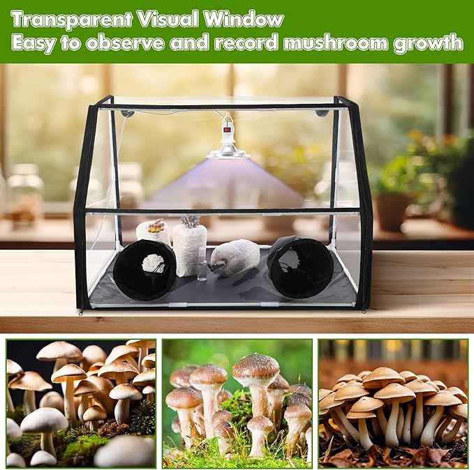 Meonum Mushroom Grow Tent and LED Growing Light Kit, 30 x 20 x 20 Inch Portable Large Still Air Box, Mycology Mushroom Growing Kit, Indoor Propagation Stations with 48 LED Mushroom Grow Lamp(Black)