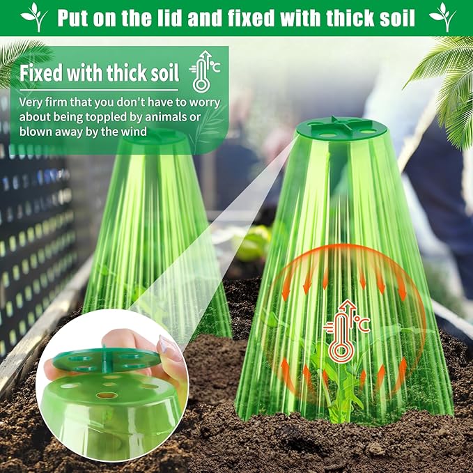 UQM 30 Pack Garden Cloches for Plants, Reusable Bell Plant Protector with Rotary Vent Cover, Garden Protection from Animals Snails Birds Chickens Insect, 9.18" H X 7.56" D (Green)