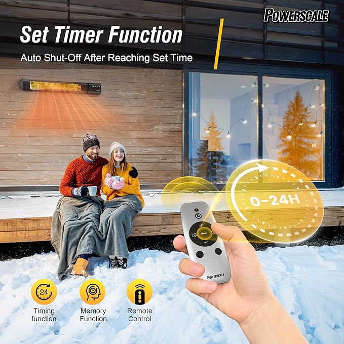 Infrared Outdoor Heaters for Patio Electric, IP65 Waterproof 1500W Patio Heater with Remote, 24H Timer&4 Heat Level for Porch, Garage & Backyard