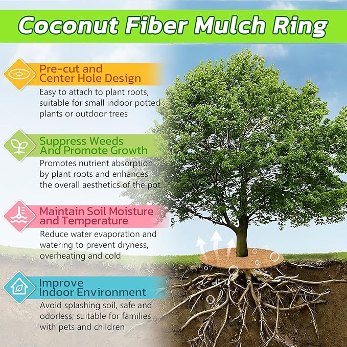 Legigo 10pcs Coconut Fiber Mulch Ring Tree Plant Protector Mat, 14 Inch Natural Coco Coir Tree Protection Ring Plant Pot Soil Cover, Tree Rings Disc Plant Cover for Indoor Outdoor Plants,Landscaping