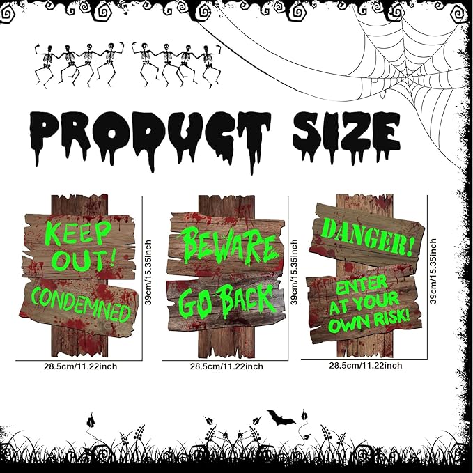 Halloween Decoration Yard Signs Glow in the Dark,3 Pack 15.3"×11.2" Outdoor Solar Decor Scary Zombie Vampire Graves Theme Party Supplies for Outside Garden,Lawn Yard Party Decorations