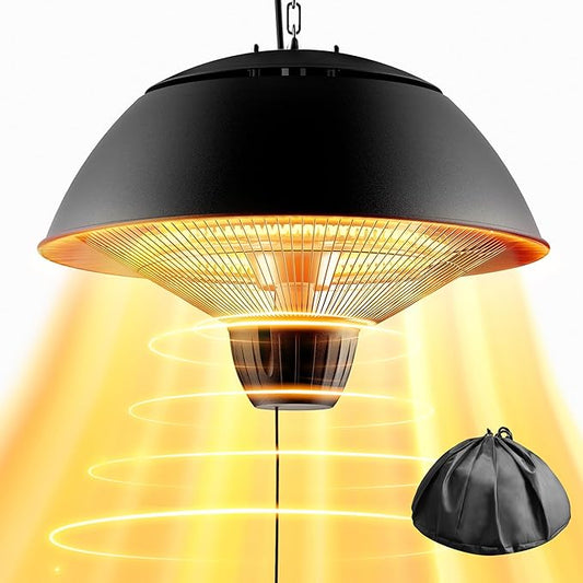 Electric Outdoor Heater, 1500W Hanging Ceiling Mounted Infrared Patio Heater for Outdoor Use, Waterproof Electric Heater for Porch, Balcony, Garage, Adjustable Height, Black