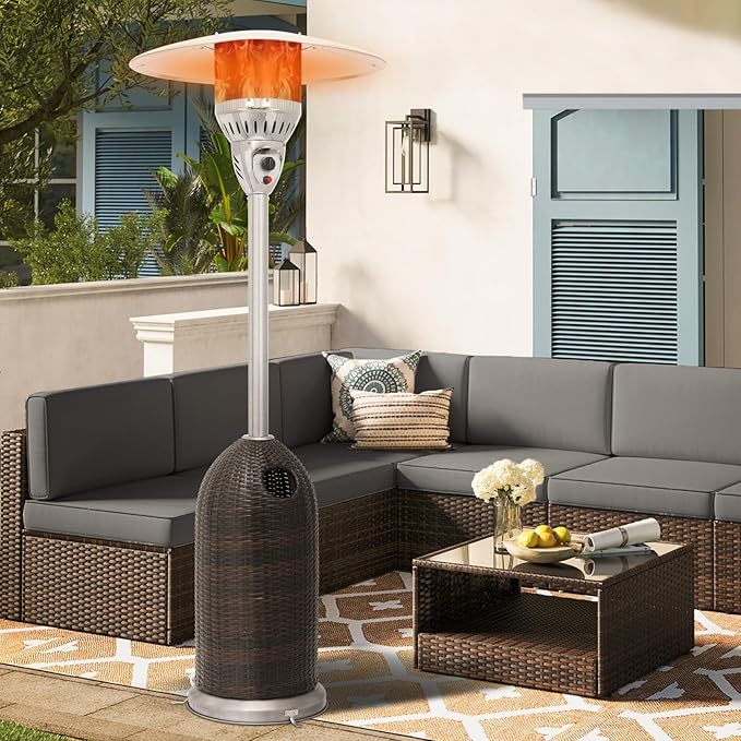 MoNiBloom 41000 BTU Propane Patio Heater with Wheels and Stainless Steel Burner Outdoor Patio Heater for Commercial Use, Residential, Garden, Backyard, Porch, Deck, Balcony (Brown)