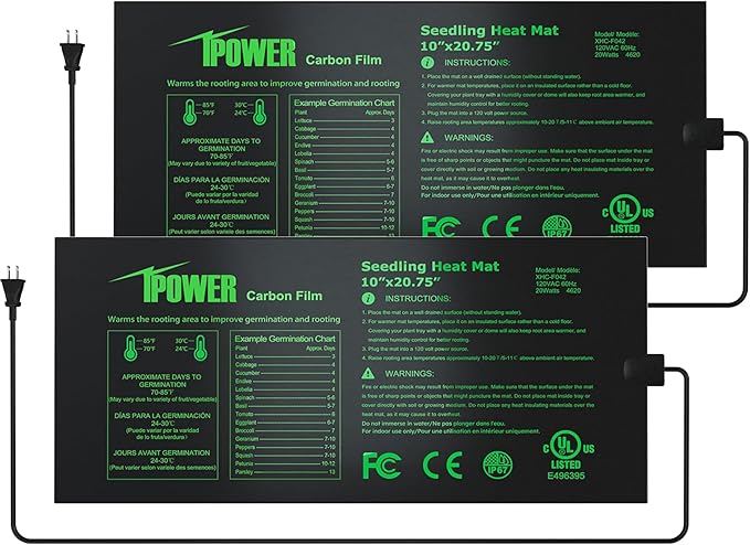 iPower 2 Pack Waterproof Seedling Heat Mat 10"x20.75", Warm Hydroponic Heating Pad for Germination, Indoor Gardening, Greenhouse