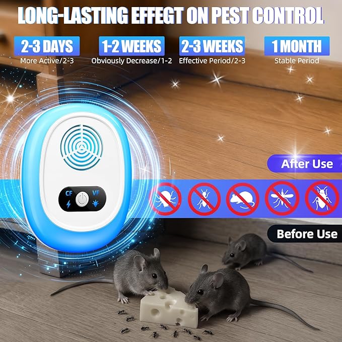 2025 Upgraded Ultrasonic Pest Control Repeller,6 Pack Mouse Rodent Repellent Ultrasonic Plug in Mouse Repellent Indoor for Spider Ant Bug Fly Roach Rat Mice Insect Deterrent,4 Mode Switching