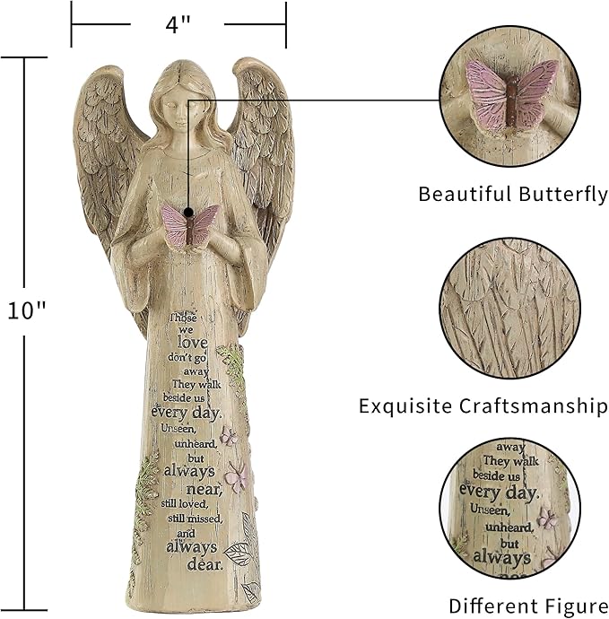 Garden Resin Angel Statue Standing with Butterfly, Patio and Lawn Decoration Outdoor Waterproof Sculpture Ornament for Angel Memorial Gifts Home Decoration, 10" H