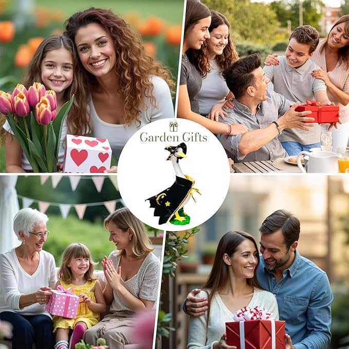 Large White Goose Statue Cygnus, Funny Halloween Big Bird Decor Garden Sculpture with Black Magic Cloak Costume Clothes and Hat Home Porch Patio Pond Yard Art Duck Figurine 19’’ Christmas Decorations