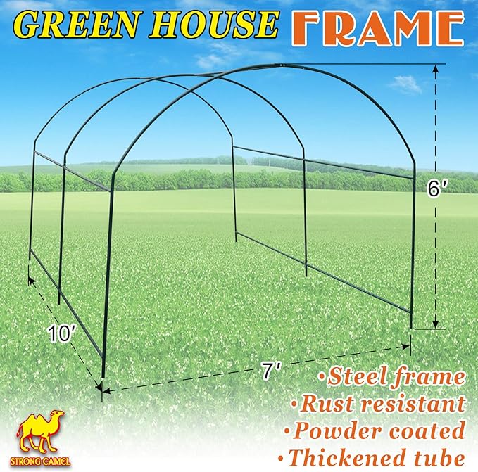 Strong Camel Greenhouse Replacement Frame for 10'X7'X6' Larger Hot Garden House , Support Arch Frame Climbing Plants/Flowers/Vegetables (10'X7'X6')