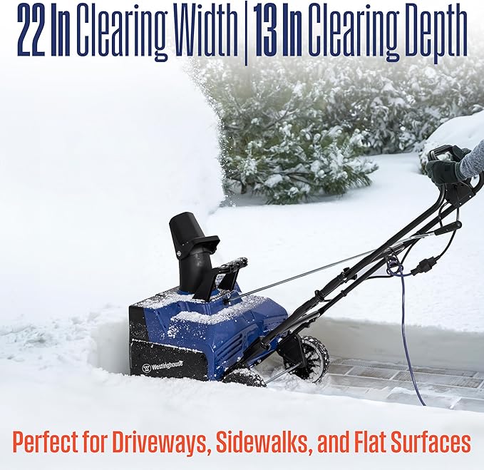 Westinghouse WSnow22 Corded Snow Blower 22 Inch, Steel Auger, Dual LED Lights, Electric Snow Blower with 25ft Throwing Distance, Plows 840lbs/min, Adjustable Chute