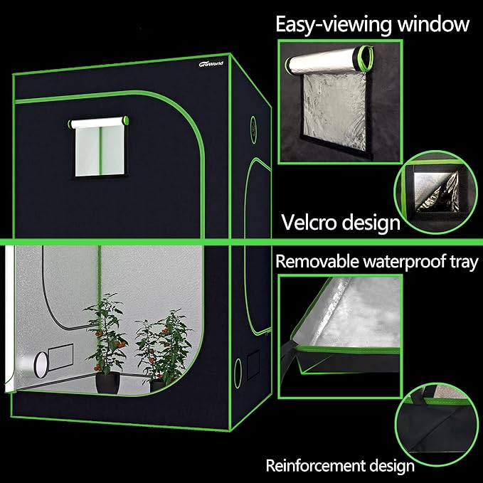Grow Tent Kit, 60''x60''x80'' Greenhouse Tent with 19mm Poles, High Reflective 600D Mylar Hydroponic Tent with Observation Windows for Indoor Plant Growing(Black)