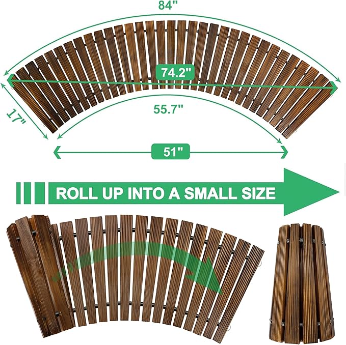 RELIANCER 6' Wooden Garden Pathway,Outdoor Roll Out Cedar Curved Walkway,Patio Path Decorative Garden Boardwalk Walkways,Weather-Resistant Roll Up Beach Wood Road Floor,Wedding Party Pathways