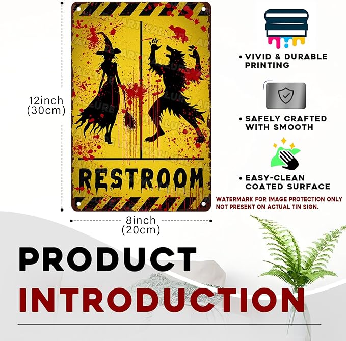 Halloween Restroom Decor Vintage Rustic Wall Art Retro Tin Plaque Iron Painting Funny Toilet Door 8x12inch