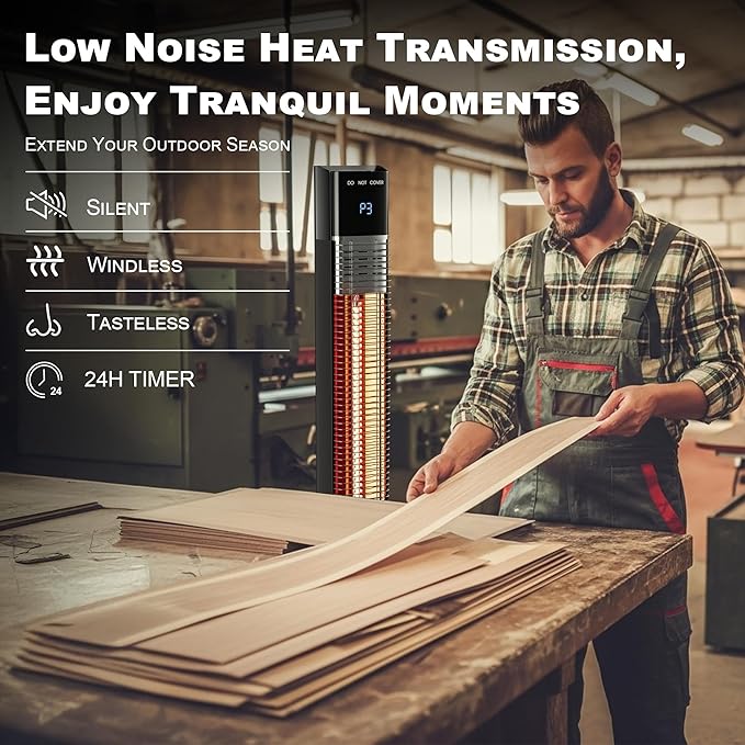 Patio Heater for Outdoor,1500W Electric Infrared Radiant Heaters with Remote for Garage Bedroom Backyard, Room Space Heater with 24H Timer,3 Heat Settings,Tip-over Protection for Indoor, 25"