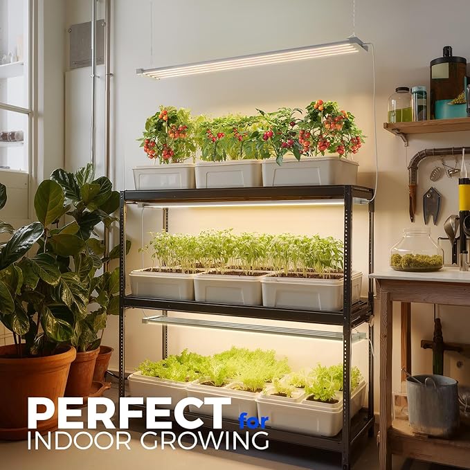 Barrina TX-L84 4FT LED Grow Light, 84W, 4 Panels Wider Coverage, Full Spectrum, High PPFD, Super Bright, Linkable, Hanging Fixture, Plant Stand with Grow Light for Indoor, Seeding, 1 Pack