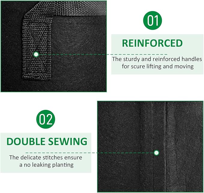 24-Pack 3 Gallon Thickened Non-Woven Grow Bags, Aeration Fabric Pots with Handles