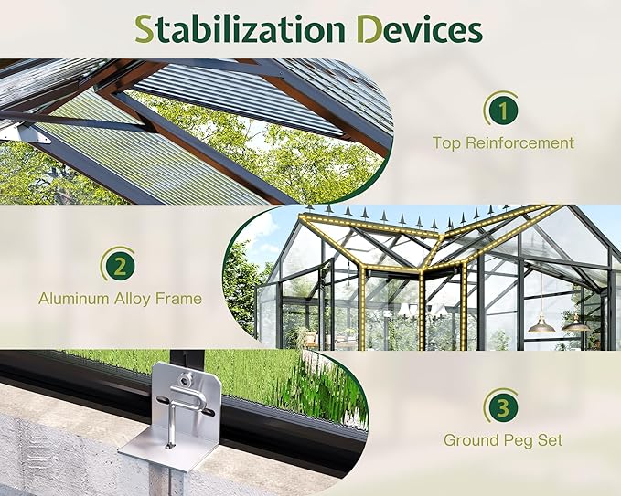 Jocisland 12x10x8 FT Greenhouse for Ourdoors, Quick-Connect Fittings, Aluminum Frame with 2 Vents, 2 Doors, and Walk-in Design for Garden or Backyard, Black