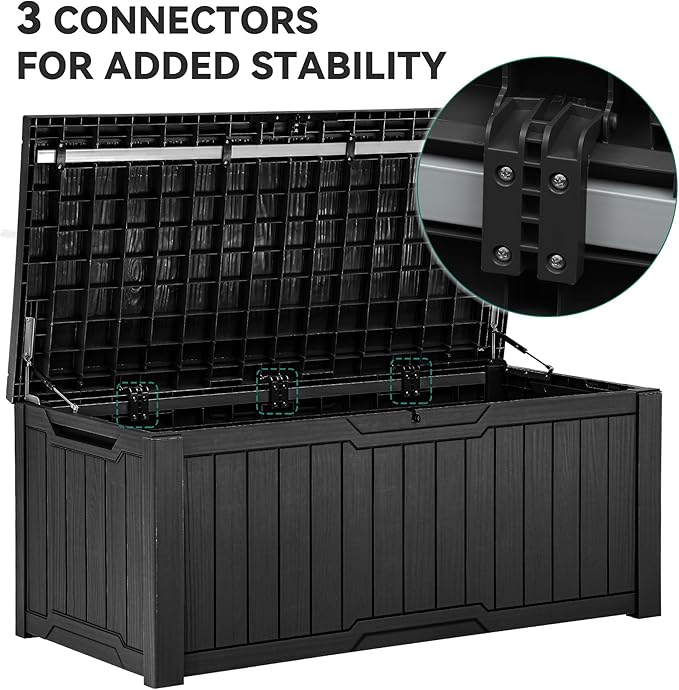 YITAHOME 120 Gallon Large Deck Box, Resin Outdoor Storage Box for Outdoor Pillows, Garden Tools and Pool Supplies, Waterproof, Lockable, Black