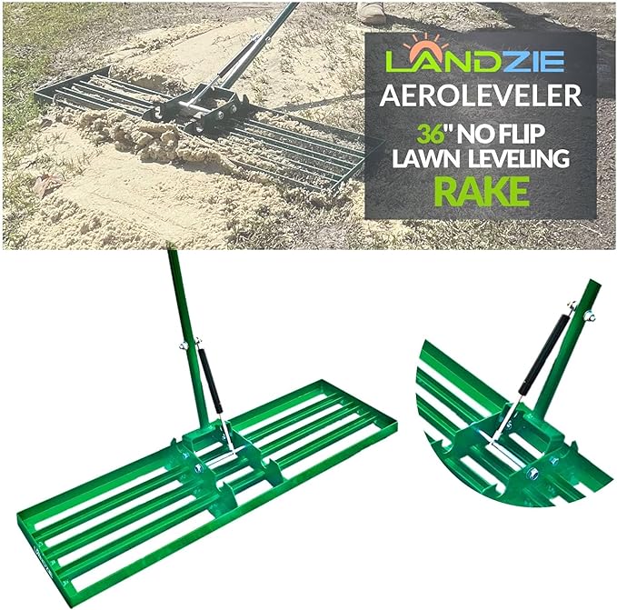 Landzie AeroLeveler - The Lawn Leveling Rake That Never Flips - Patented 36 inch Wide Pneumatic Lawn Level for Yard, Dirt, Soil, Sand, Provides Stability and Control Without Flipping Over