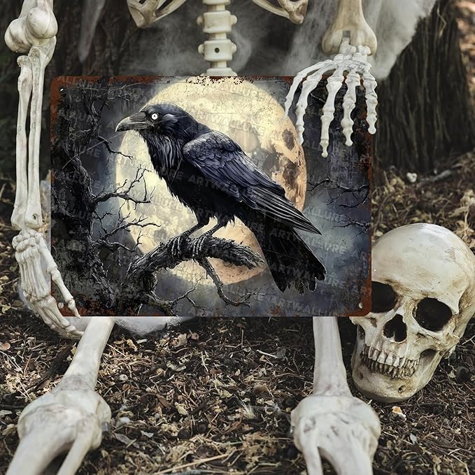 Halloween Crow Vintage Metal Tin Sign for Home Bar Kitchen Hotel Dining Room Coffee 12x16inch
