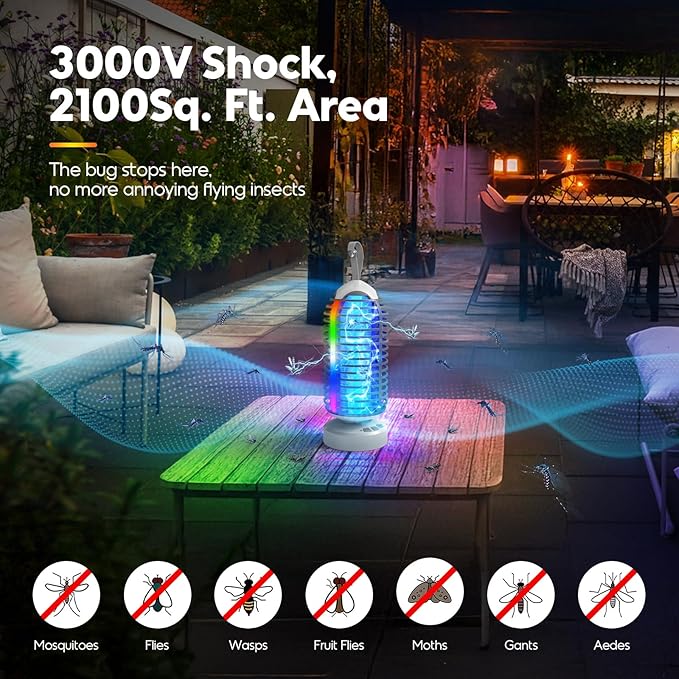 Bug Zapper with Marquee Light, Mosquito Zapper Indoor Outdoor, 4000mAh, Smart Auto On/Off Rechargeable Fly Zapper, Portable Waterproof Insect Killer for Home, Kitchen, Patio, Camping - 2Packs, 2Colors
