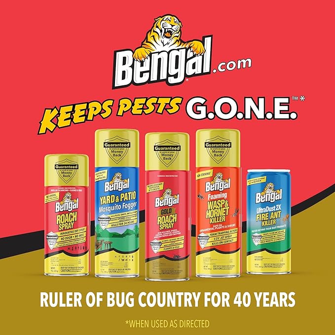 Bengal Gold Roach Spray - Odorless, Stain-Free Bug Spray for Home - Prevents Reinfestation for Up to 6 Months - 11 oz, 4 Pack