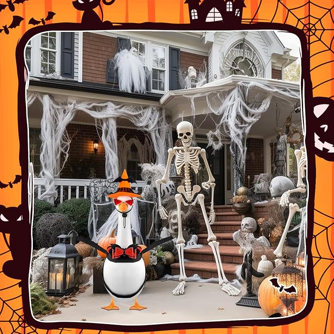 Halloween Porch Goose Outfit Set for 23'' Plastic Statue Lawn Porch Goose Clothes with Bat Wings Halloween Costumer for Indoor Outdoor Patio Yard Lawn Art Decor
