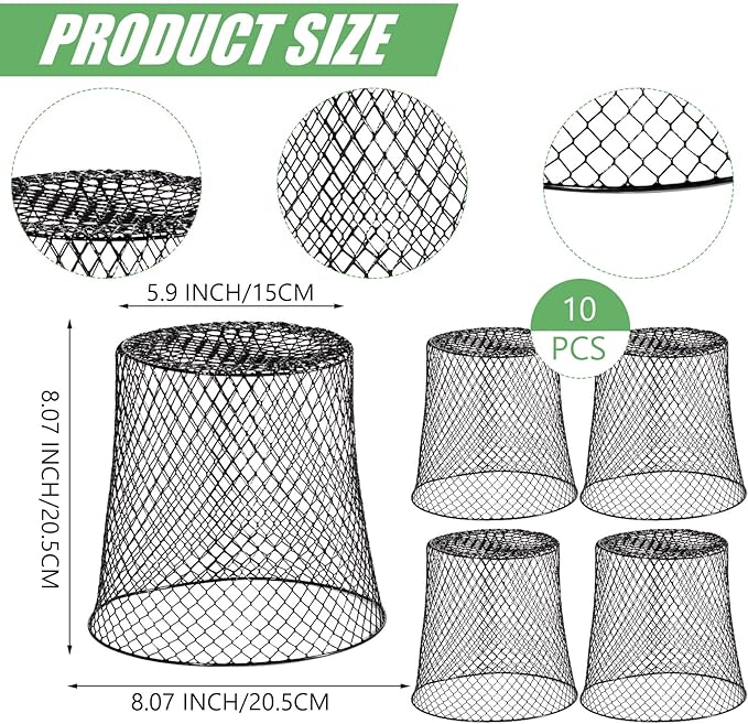 10 Pcs 8inch Chicken Wire Plant Covers Wire Garden Cloches Chicken Wire Cloche Plant Protector Metal Heavy Duty Garden Plant Cloche for Keeping Bunnies Chicken Squirrels Birds Other Out