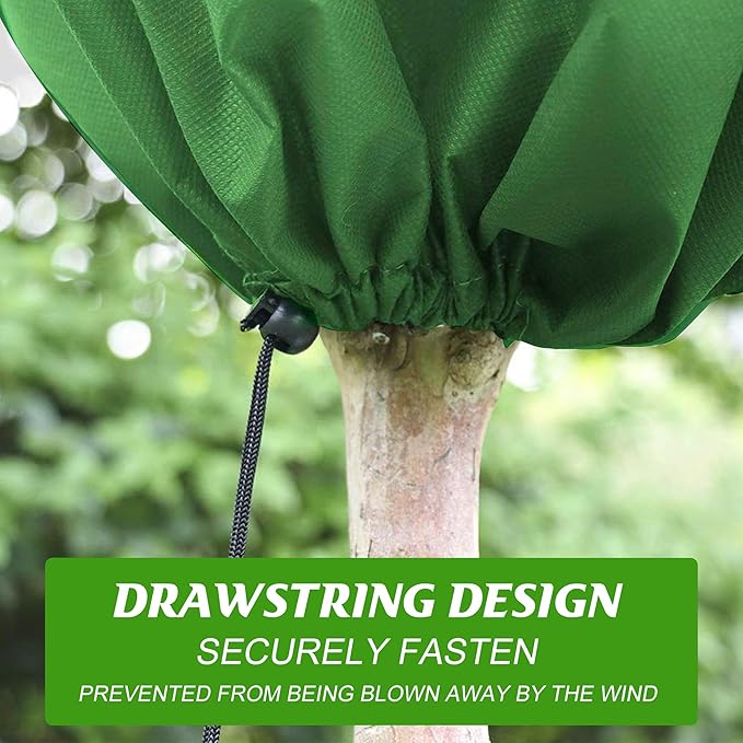 Alpurple 3 Packs Winter Drawstring Plant Covers- 31 x 39 Inch Warm Plant Protection Cover Bags, Frost Cloth Blanket Protecting Fruit Tree Potted Plants from Freezing Animals Eating