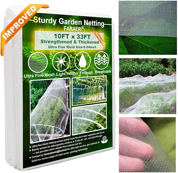 Garden Pest Barrier Netting, Thickened Mesh Net Bugs Out Plant Covers 10x33Ft Ultra Fine Protection Netting for Vegetable Plants Fruit Flowers Greenhouse Row Cover Raised Bed Insect Barrier Screen Net