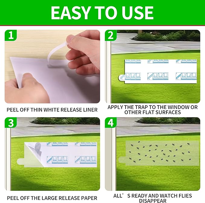 30-Pack XL Window Fly Traps, Clear Fly Paper Sticky Strips for Indoors, House Fruit Fly Catcher, Non-Toxic Bug Killer Traps for Windows, Kitchen & Home