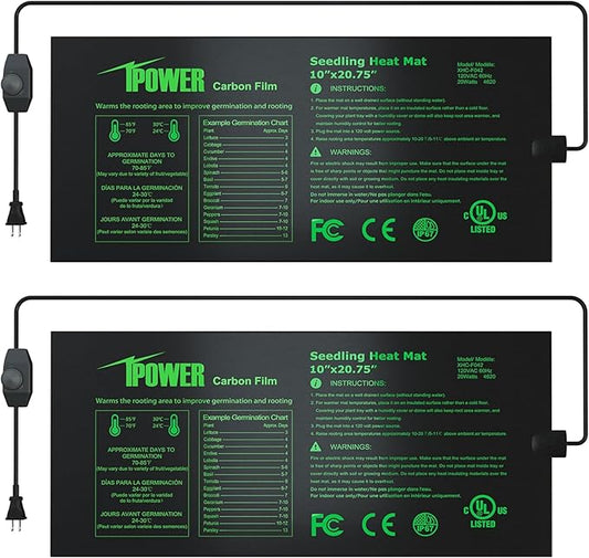 iPower 2 Pack 10"x20.75" Seeding Heat Mat, Adjustable Temperature Waterproof Durable Germination Station, Hydroponic Heating Pad for Indoor Gardening