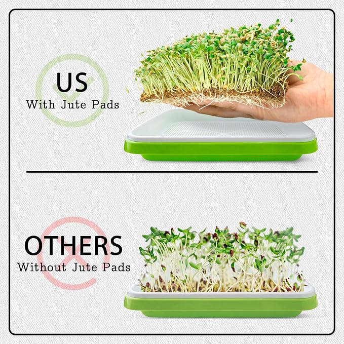 Microgreens Growing Trays with Lids and Coconut Fiber Mat,Seed Sprouter Tray with Drain Holes,Seed Starter Tray Reusable,Microgreens Growing Trays,Cat Grass Growing Kit for Indoor Cats (Pack 5)