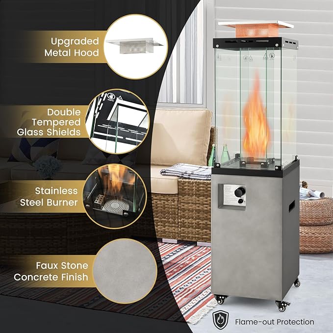 Giantex 41,000 BTU Outdoor Heater, Propane Patio Heater, Outside Space Heater with Protective Cover, Wheels & Adjustable Feet, CSA Certification, Portable Gas Heater for Garden, Yard (Gray)