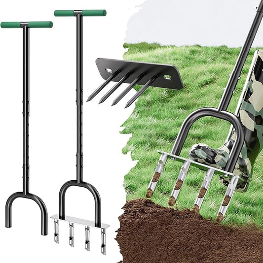 Lawn Aerator, Core Aerator Lawn Tool & Lawn Spike Aerator, Hand Aerator Lawn Tool, Grass Aerator with Adjustable T-Handle, Garden Tool Solve Soil Compaction for Garden Grass and Yard